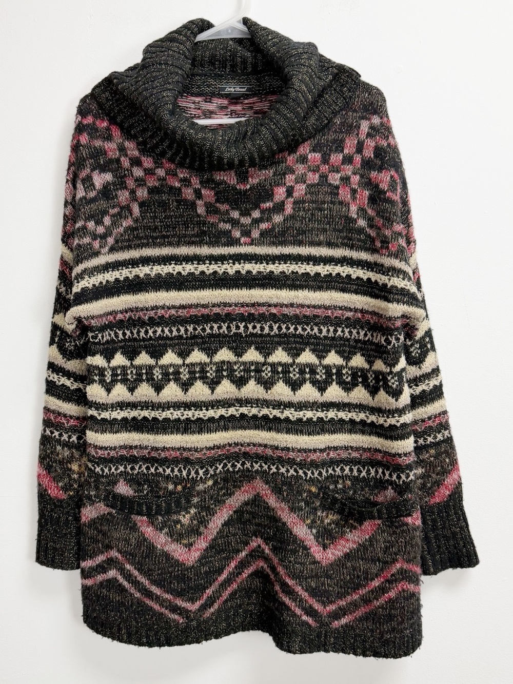 Lucky Brand Sweater Medium Womens Multi Stripe Cowl Black Multicolor